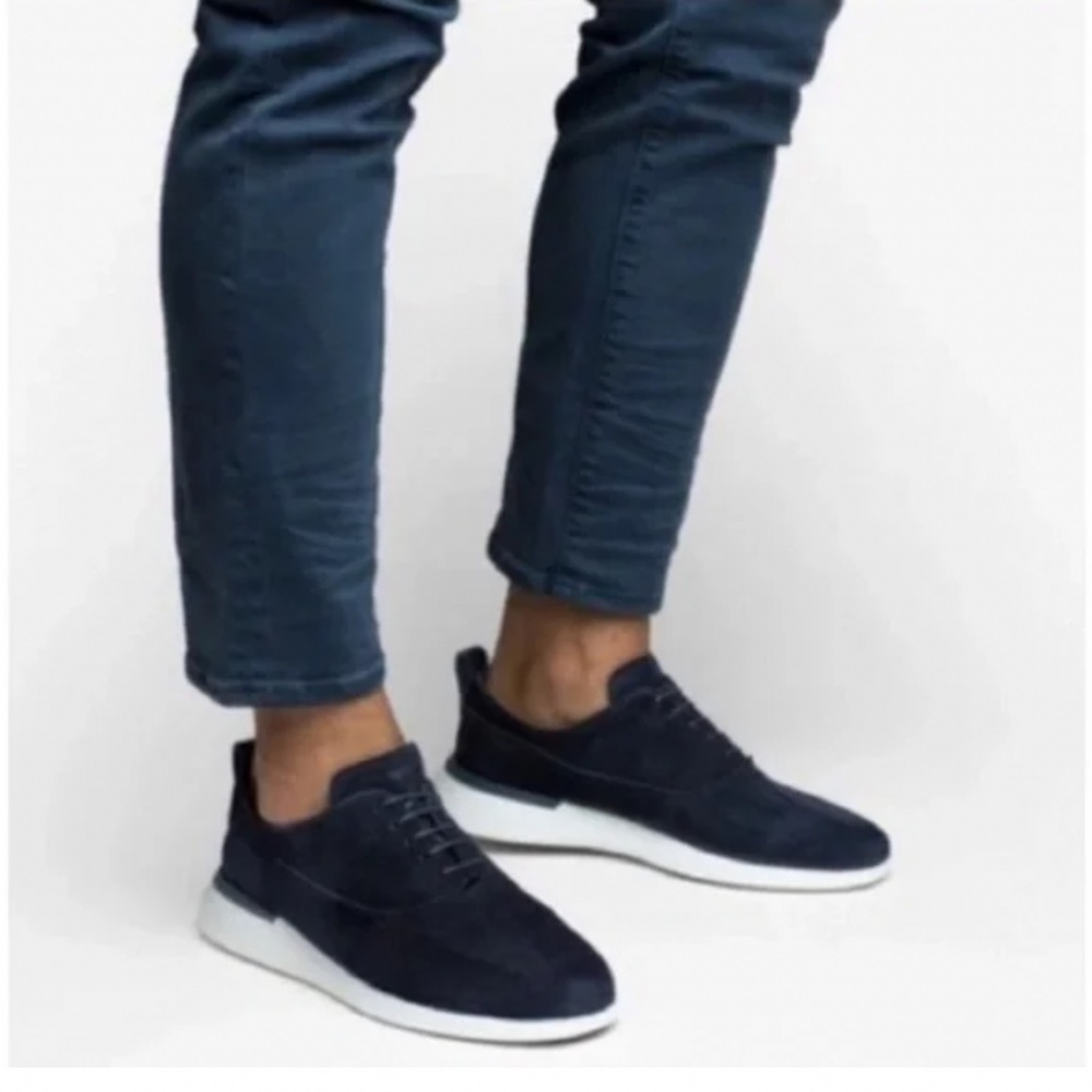 WOLF & SHEPHERD Leather Crossover Longwing Nubuck Shoes Mens 14M Navy